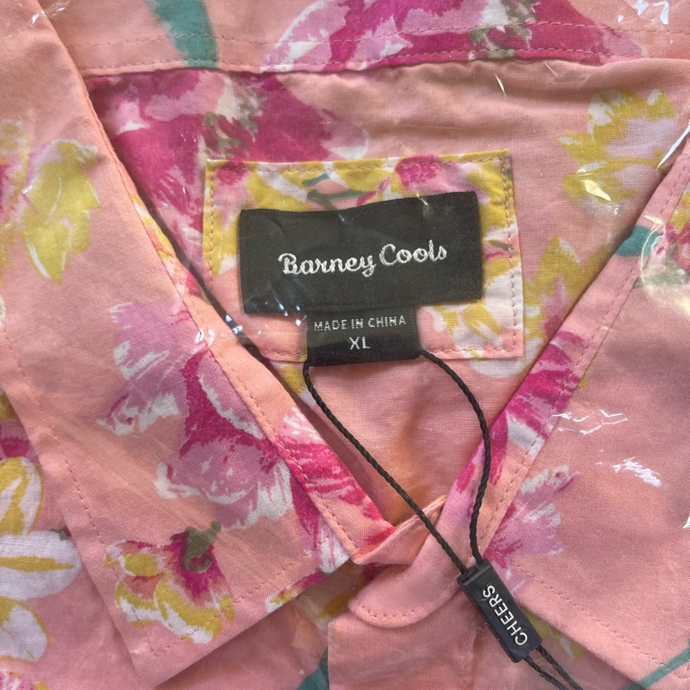 Barney Cools Pink floral Tourist Short Sleeved Shirt NWT XL